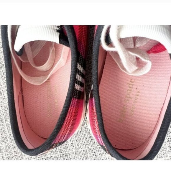 KATE SPADE VALE PINK MULTICOLORED PLAID SNEAKERS - Picture 2 of 3